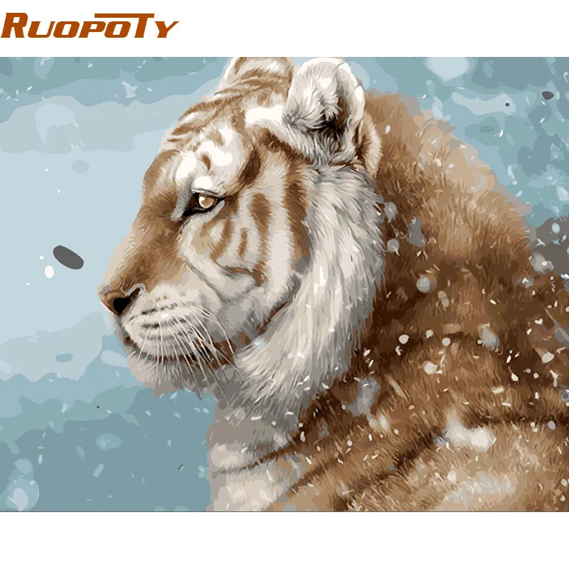 

RUOPOTY diy Frame Tiger Animals DIY Painting By Numbers Kit Painting Calligraphy HandPainted Wall Art Unique Gift Box Send 40x50
