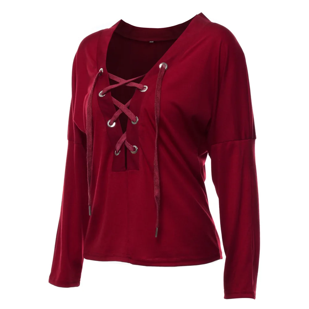 Женская футболка черная с глубоким V образным вырезом женская одежда длинным