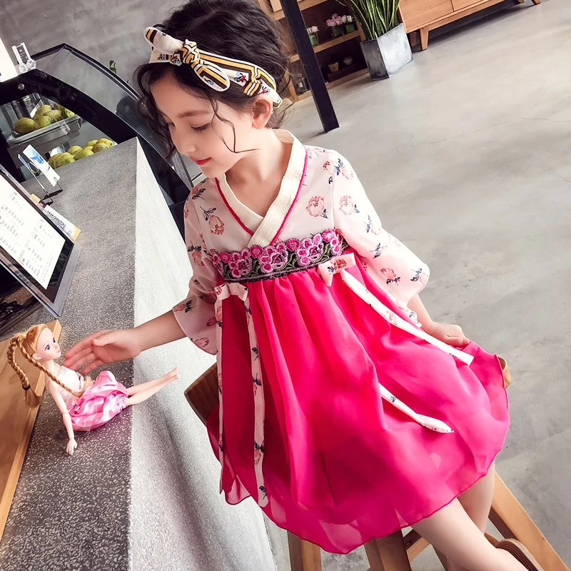 Hanfu/платье для девочек детская одежда сцены китайское Старинное платье