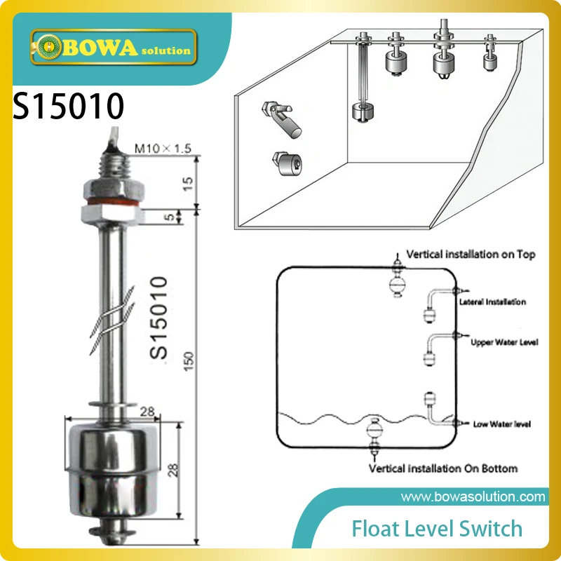 

Stainless steel vertical mount Float Level Switches control oil level