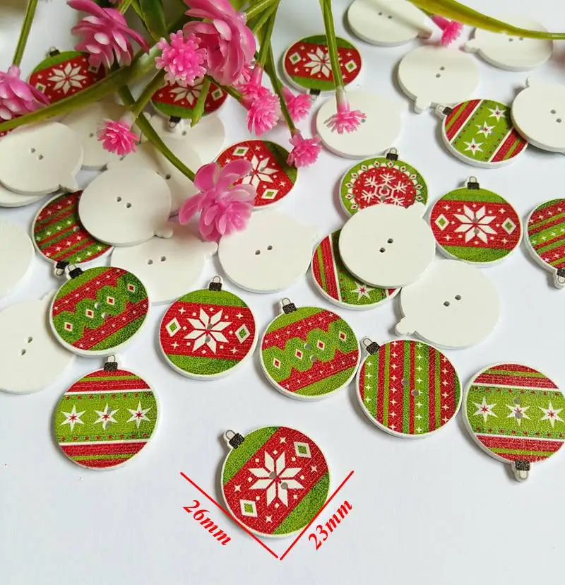 Новое поступление 50 шт смешанные аксессуары для скрапбукинга Рождественский шар 2 отверстия деревянные