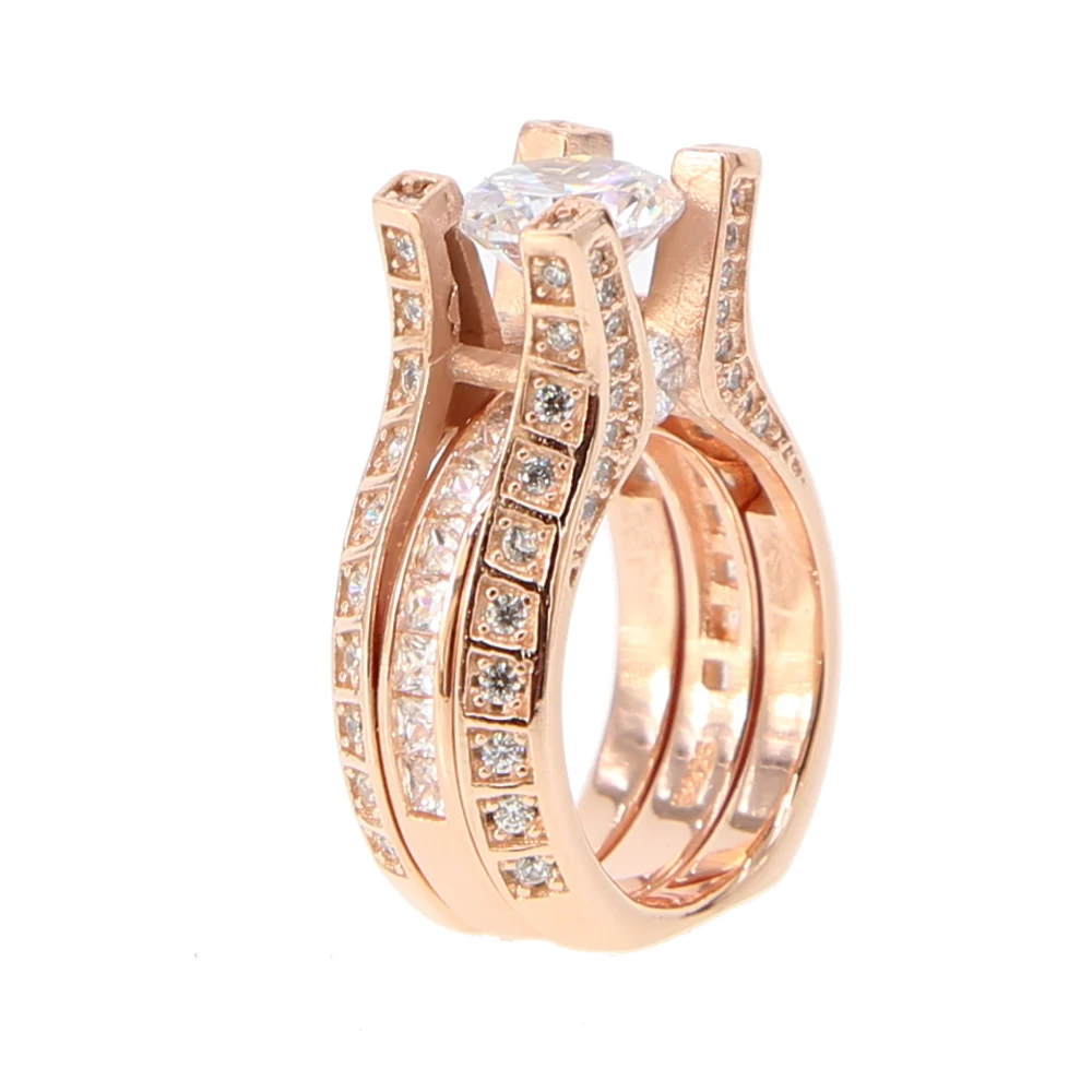 promotion 100% 925 sterling silver wedding engagement band 2 piece set blue rose gold color ring | Украшения и аксессуары