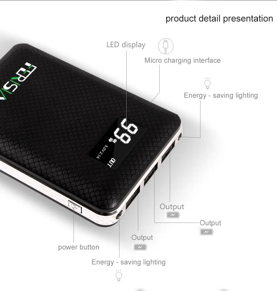 Емкость FERISING power Bank 3 USB внешний 18650 литиевая батарея 10000mAh+ 2A зарядное устройство Портативный внешний аккумулятор с светодиодный дисплеем