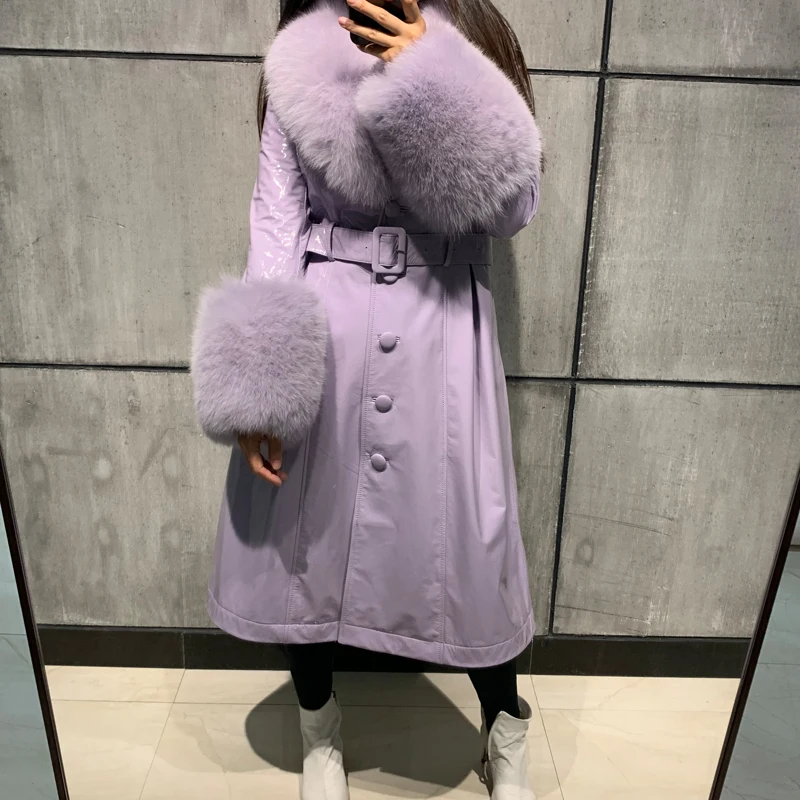 ladies leaher coat long women genuine leather windbreak