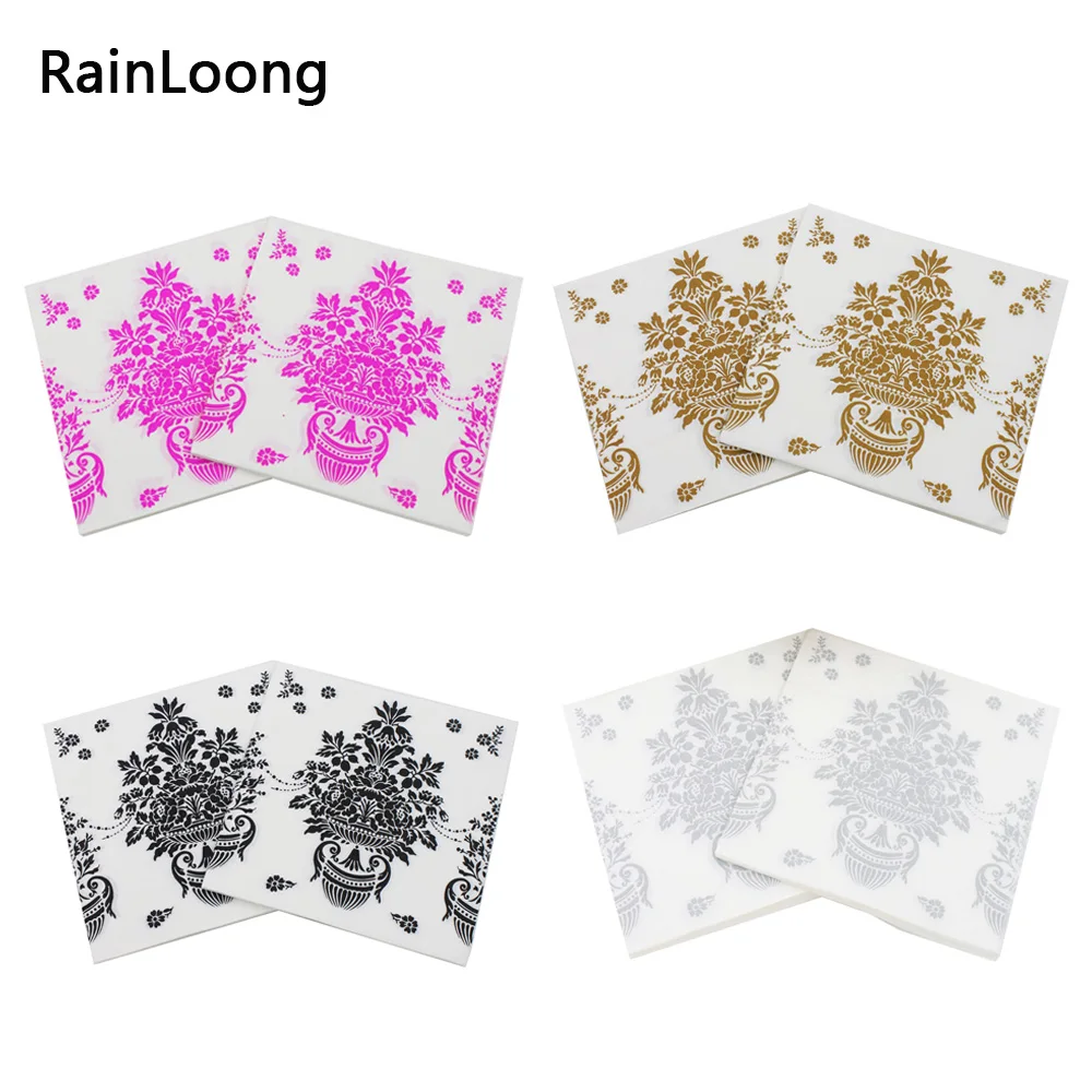 [RainLoong] Printed Damask Flower Paper Napkin Vintage Event & Party Tissue Napkins Decoration Decoupage 33*33cm 1 pack 