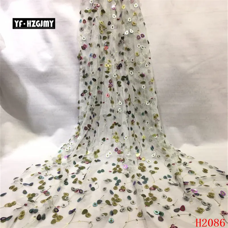 

YF HZGJMY New design French Net Sequin Lace Fabric Latest african big sequence lace fabric with embroidery tulle fabric A2086-1