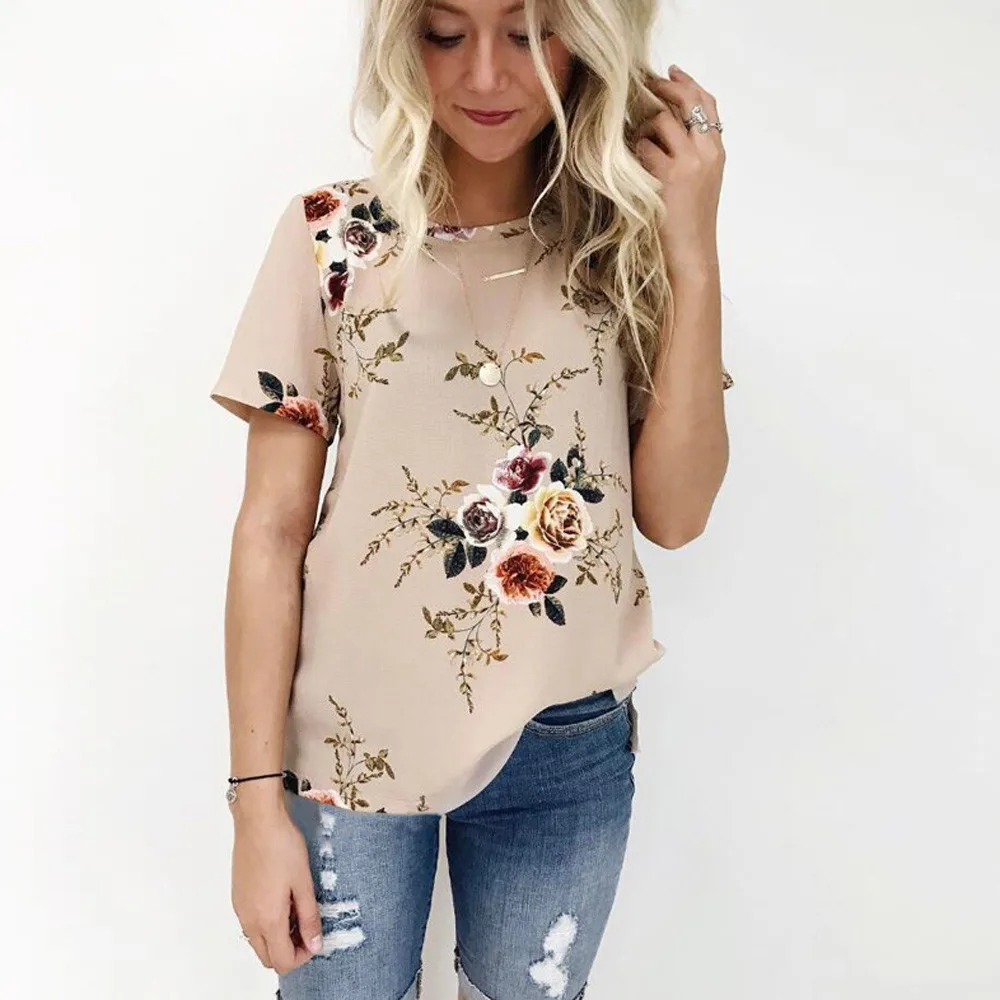 

SAGACE women's shirt Blouse Women Short Sleeve Floral Printing Blouse Casual Loose Shirt Chiffon Blouse womens tops and blouses