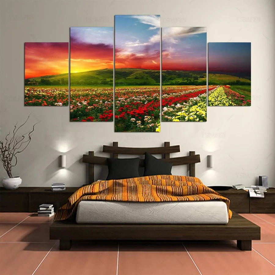 Ysdafen 5 панель HD с живописи цветок поле холсте Home Decor Wall Art картина для гостиной kn-194 |