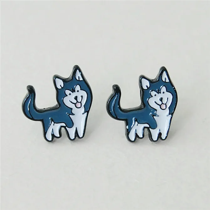 see chart 1 шт. Kawaii Dogs Huskie Мода Аниме Сережка с героями мультфильмов милые серьги-гвоздики с животными для женщин девочек Дети Ювелирные изделия Рождество подарок - Окраска металла: see chart