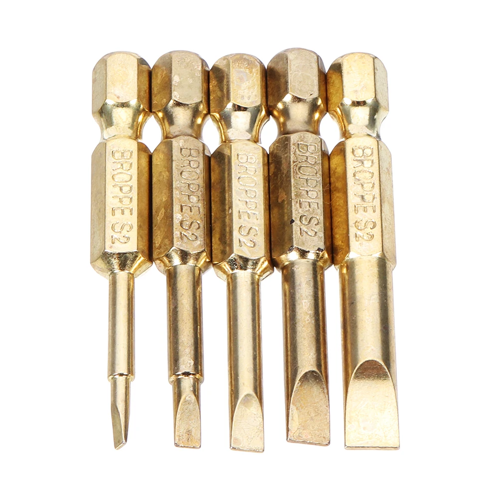 Broppe Gold 5 шт. 2-6 мм магнитный плоский наконечник с прорезью отвертка Биты 1/4 шестигранный хвостовик отвертка 2/3/4/5/6 мм