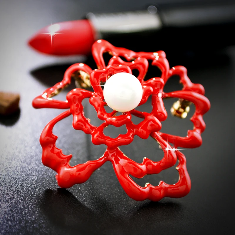Zhen томоми красного цвета пион пирсинг элегантные женские имитация жемчужина