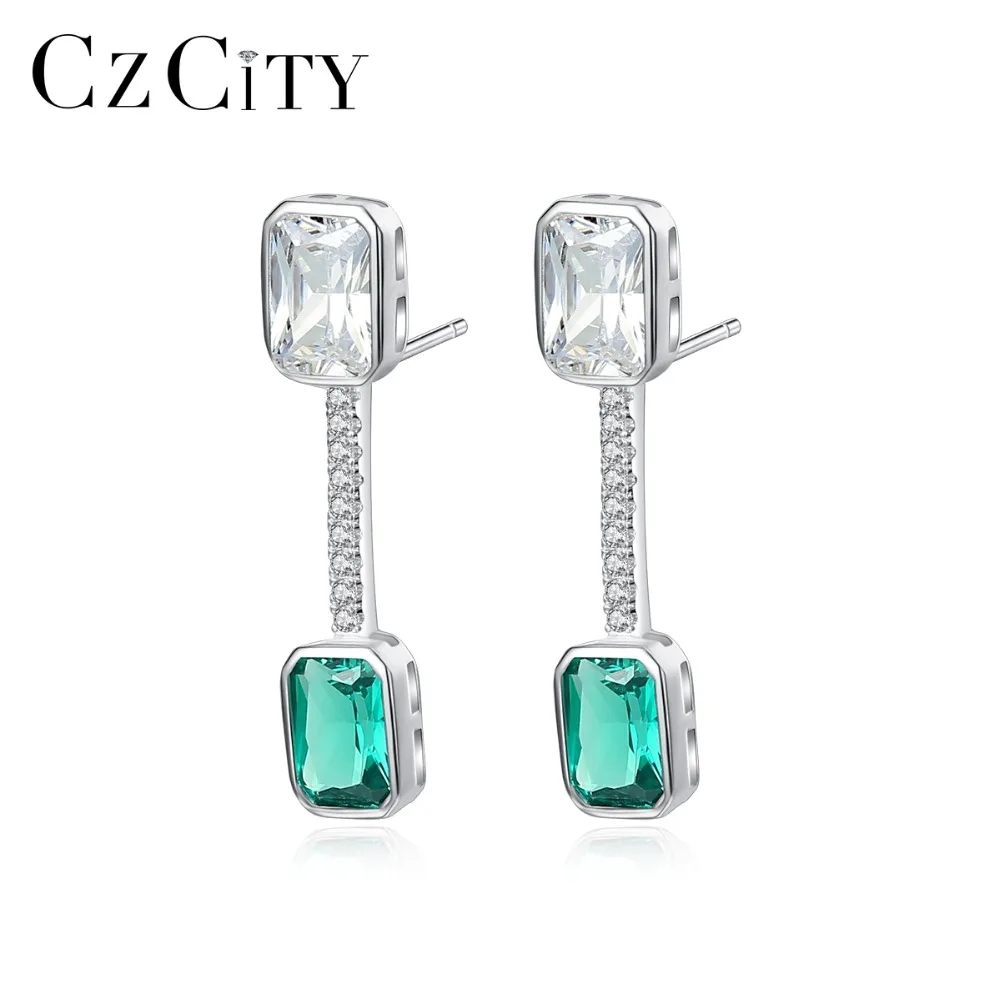 

CZCITY High Quality Luxury Emerald Cubic Zircon Drop Earrings for Women Silver 925 Sterling Engagement Earrings Jewelry Brincos