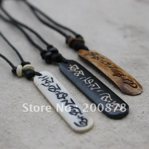 

10PCS Tibetan Yak Bone carved Mantras amulets pendant necklace,OM MANI PADME HUM TNL353