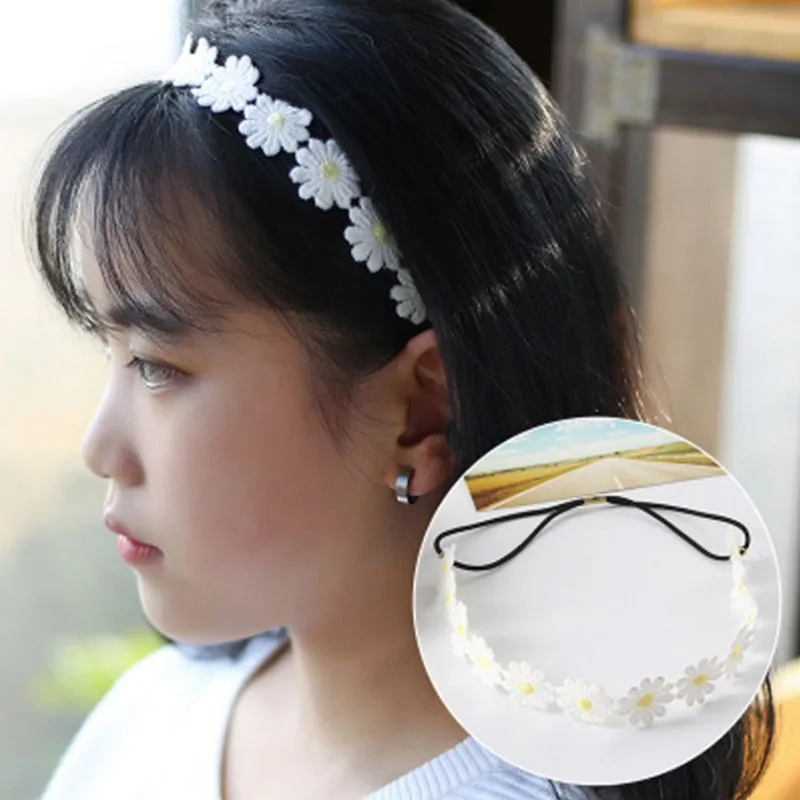 

Popular White Daisy Flower Hair Bands Embroidery Sweet Hair Hoop Elastic Headband Hair Accessories For Festival Wedding Bridal