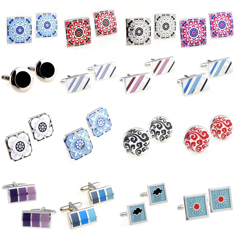 Fashion 16 Designs Painting Enamel Epoxy Cufflink Cuff Link 1 Pair Free Shipping Biggest Promotion |