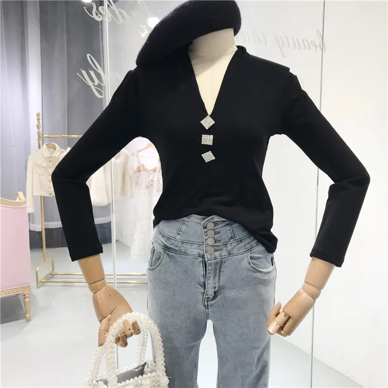 ALPHALMODA 2019 весенние женские тонкие роскошные футболки на пуговицах с длинным