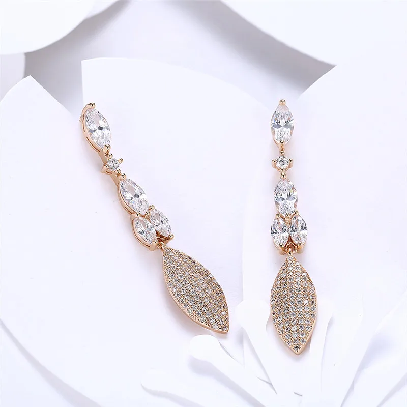 Fashion Romantic Luxury Plant Drop Earring With AAA CZ Champagne Dangle Jewelry For Women | Украшения и аксессуары