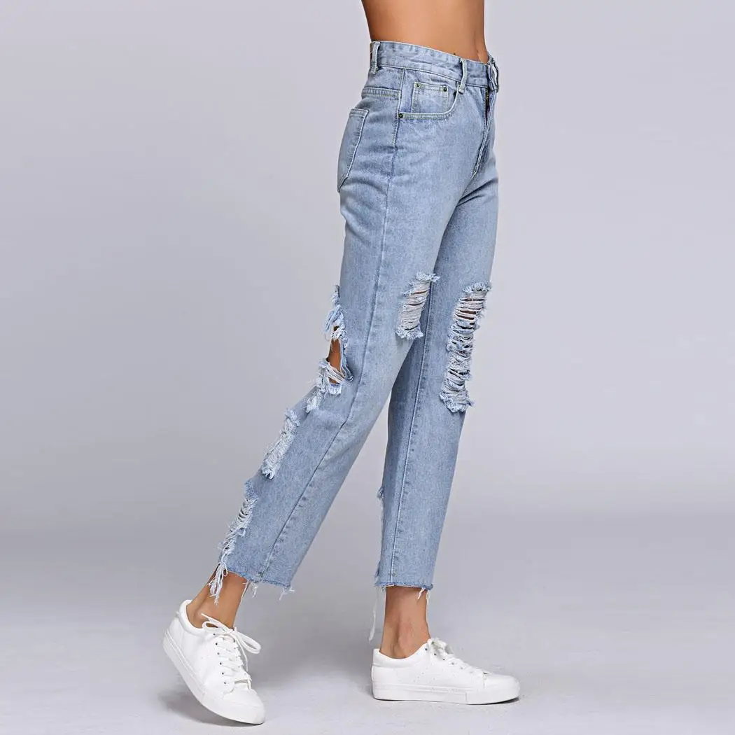 Тонкая талия Distressed Mid ботильоны Длина джинсы | Женская одежда
