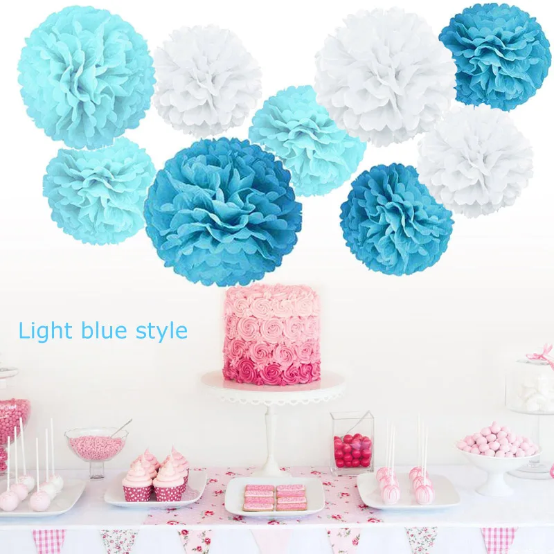 light blue style 9 шт. помпоны из оберточной бумаги украшения на день рождения бумажные шарики-Помпоны цветочный Декор для дома для свадебных вечеринок - Цвет: light blue style