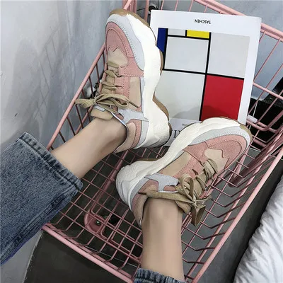 Розовый LMCAVASUN/Брендовая женская обувь на плоской подошве; женская повседневная обувь; женские кроссовки; сезон весна-осень; женская обувь на шнуровке; удобная женская обувь - Цвет: Розовый