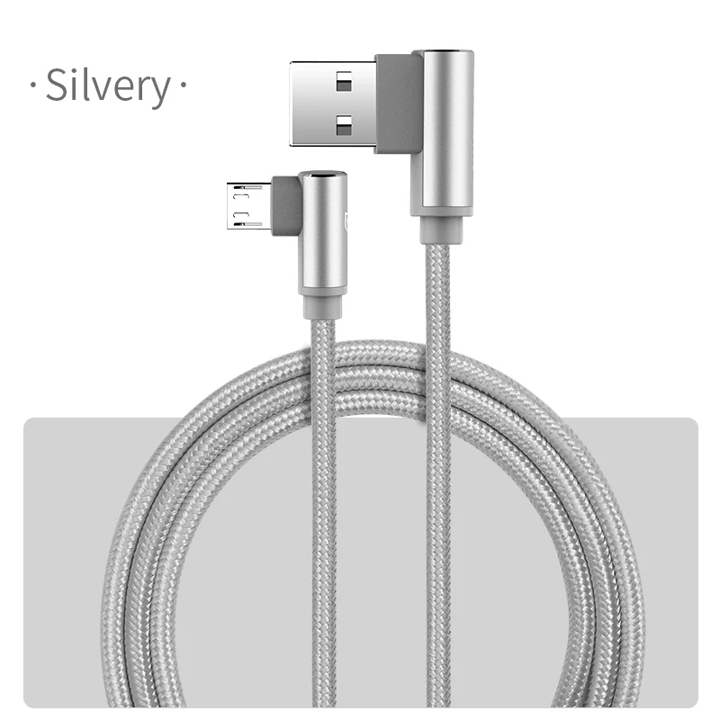 Silver Micro USB кабель SmartDevil 90 градусов Microusb Android Быстрая зарядка L шнур данных зарядное устройство адаптер для Xiaomi samsung Планшеты кабели - Цвет: Silver
