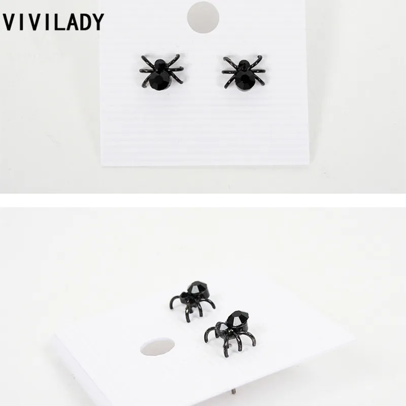 VIVILADY модные милые черные стразы Паук Серьги гвоздики девушки эмалированные