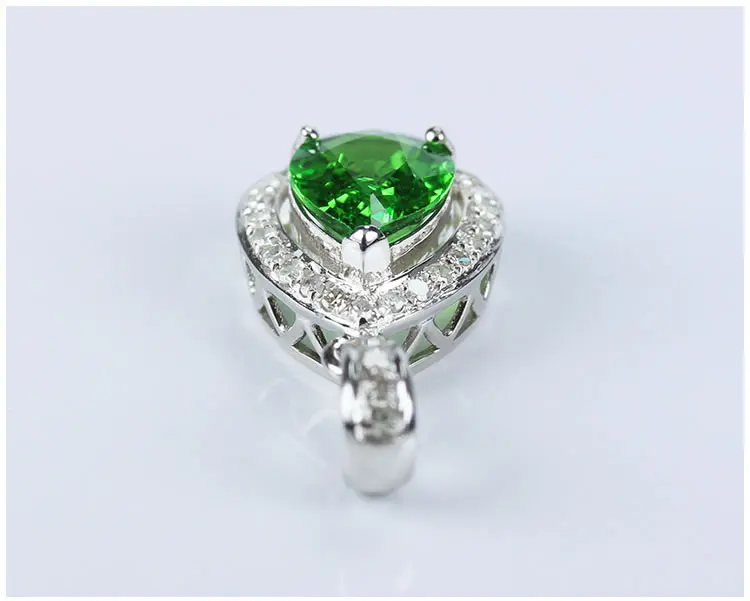 Simffvn кластера 18 К Белое золото круглая огранка 1.2ct зеленый цаворит кулон Юбилей