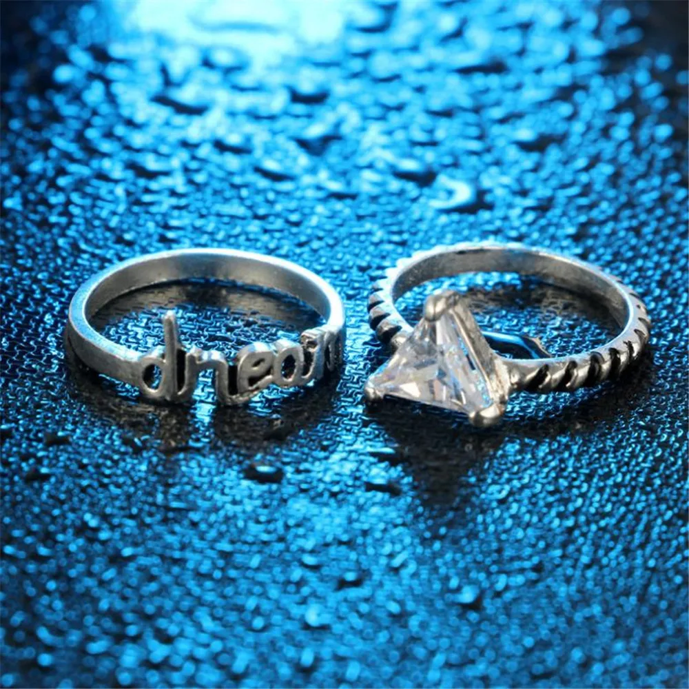 New Retro Creative Letter Joint Ring Alloy Ancient Silver Plum Blossom 6 Piece Set Unisex Fashion Rings | Украшения и аксессуары