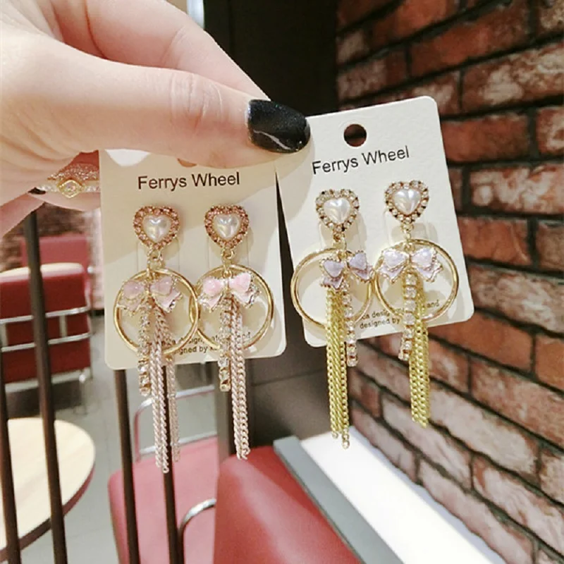 2018 New Wholesale High Quality Pink Yellow Bow Tassel Pendants Women Stud Earrings Pierce Drop Shipping HY4183 | Украшения и