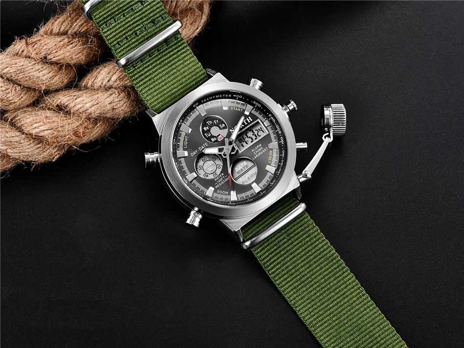 Северная Relogio Masculino Для мужчин Спорт военные цифровые часы Для мужчин s ударопрочность Водонепроницаемый нейлоновый ремешок Повседневное кварцевые часы Для мужчин