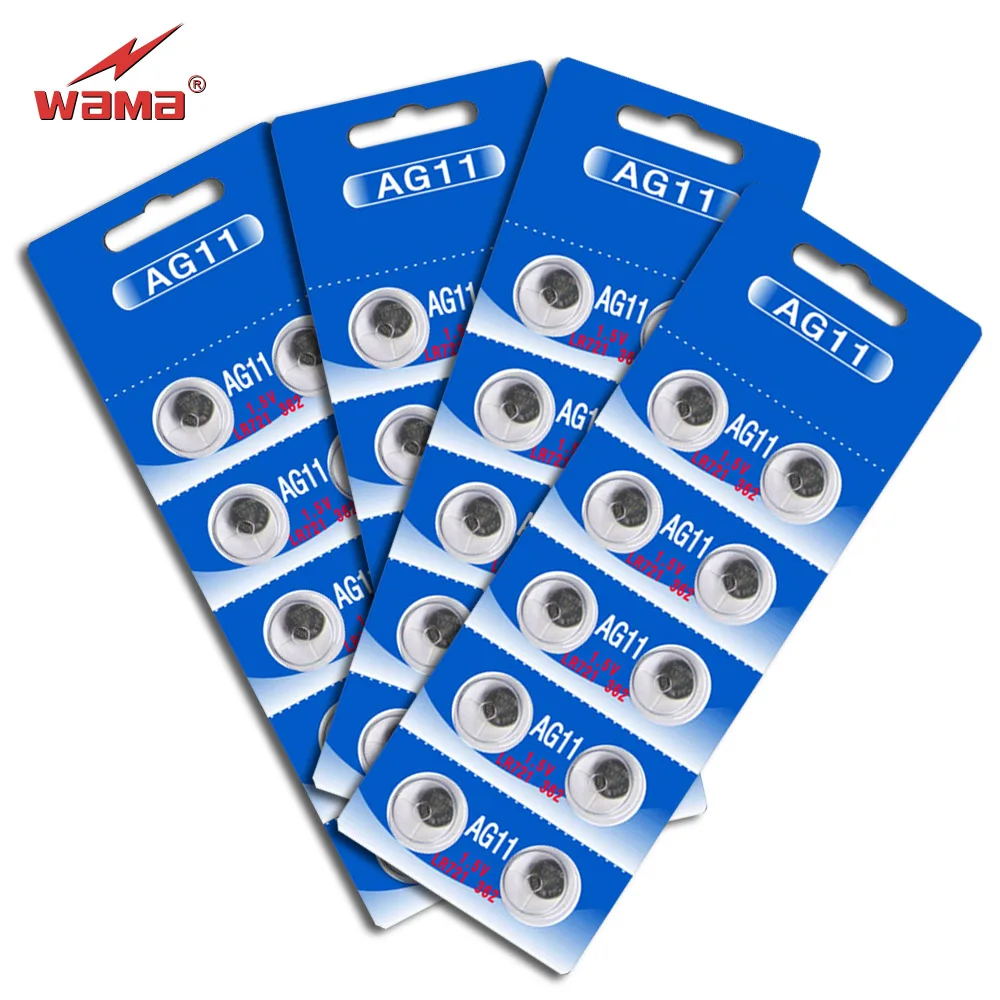 

40pcs/4pack Wama AG11 1.5V Alkaline Button Cell Coin LR721 362 361 Battery Wholesales Factory Disposable Calculator Toys