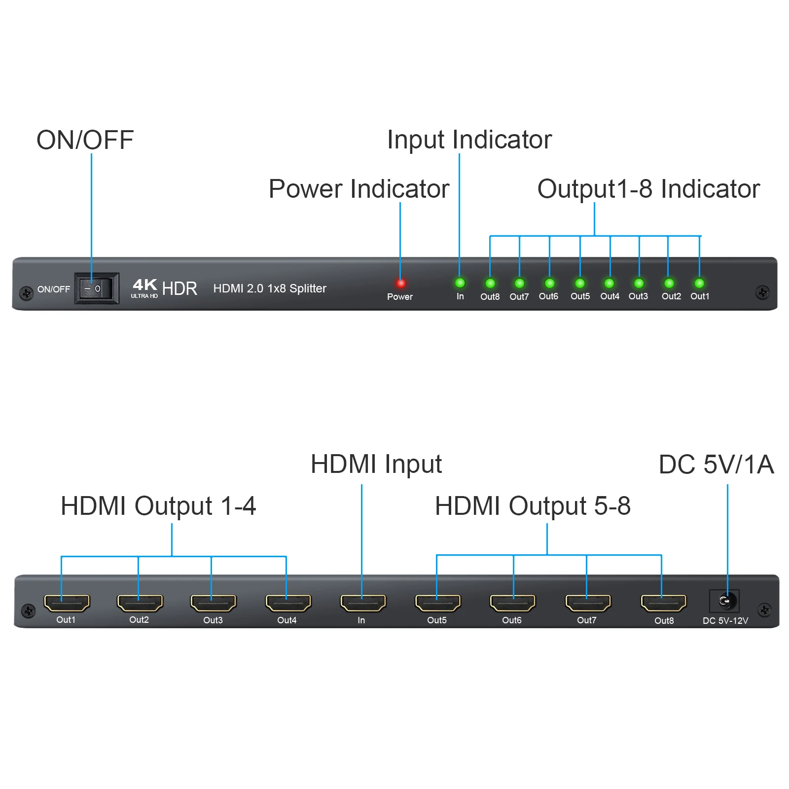 PROZOR HDMI совместимый 2 0 сплиттер поддержка 4K/60Hz YUV 4:4:4 HDR 1 в 8 out усилитель