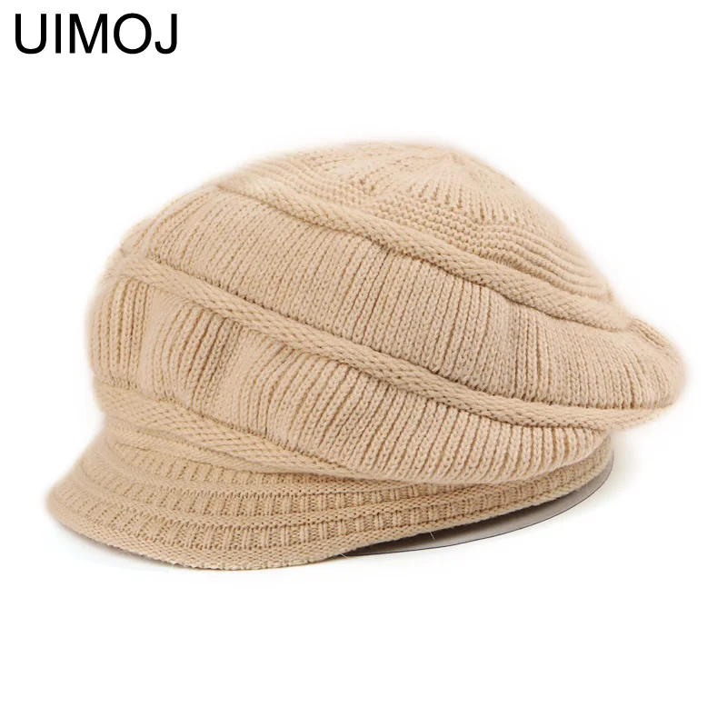 CREAM UIMOJ однотонные вязаные остроконечные береты Осень Зима теплые женские модные женские шапки 7 цветов - Цвет: CREAM