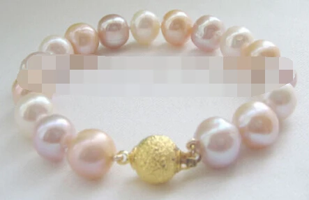 

00956 white pink purple round freshwater pearl bracelet