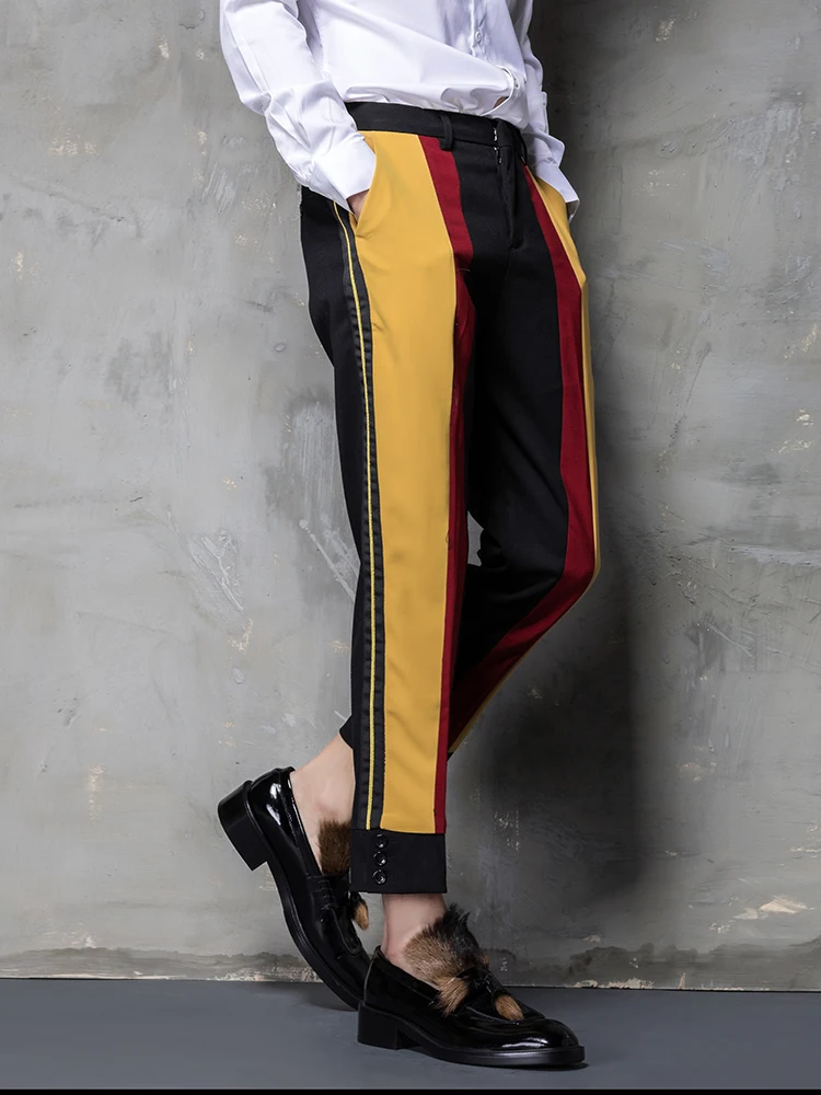 2018 new men's harem pants personality trend casual slim trousers stripe suit plus size stage singer costumes | Мужская одежда