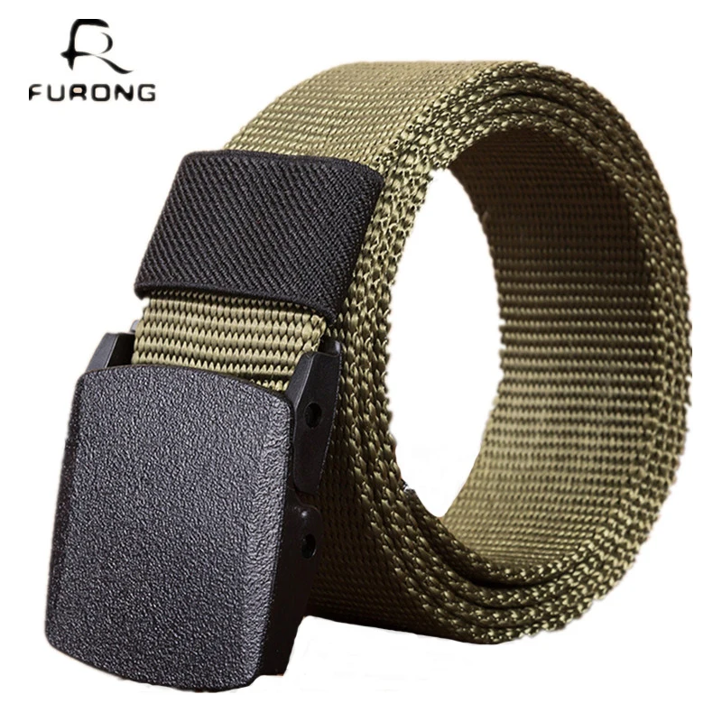 FURONG Men Outdoor Tactical Belt Military Canvas Automatic Buckle Belts Causal High Quality Weaving Nylon Waist Belt R003
