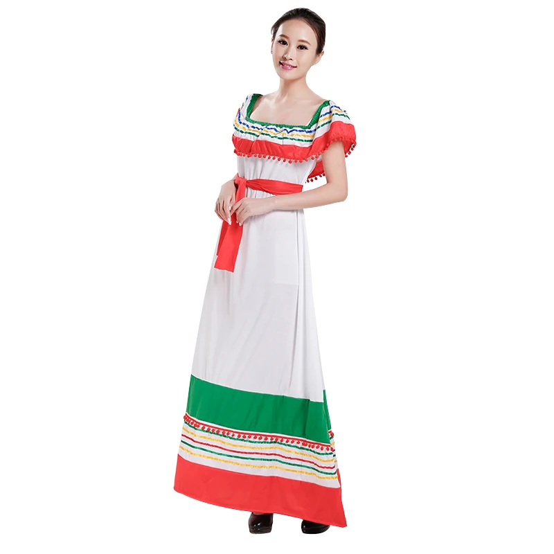 2017 Мексика Женский Костюм Взрослый Полиэстер Белый Косплей Фантазийное Праздничное Длинное Платье Карнавал Хэллоуин Детский День Подарок Выступление.