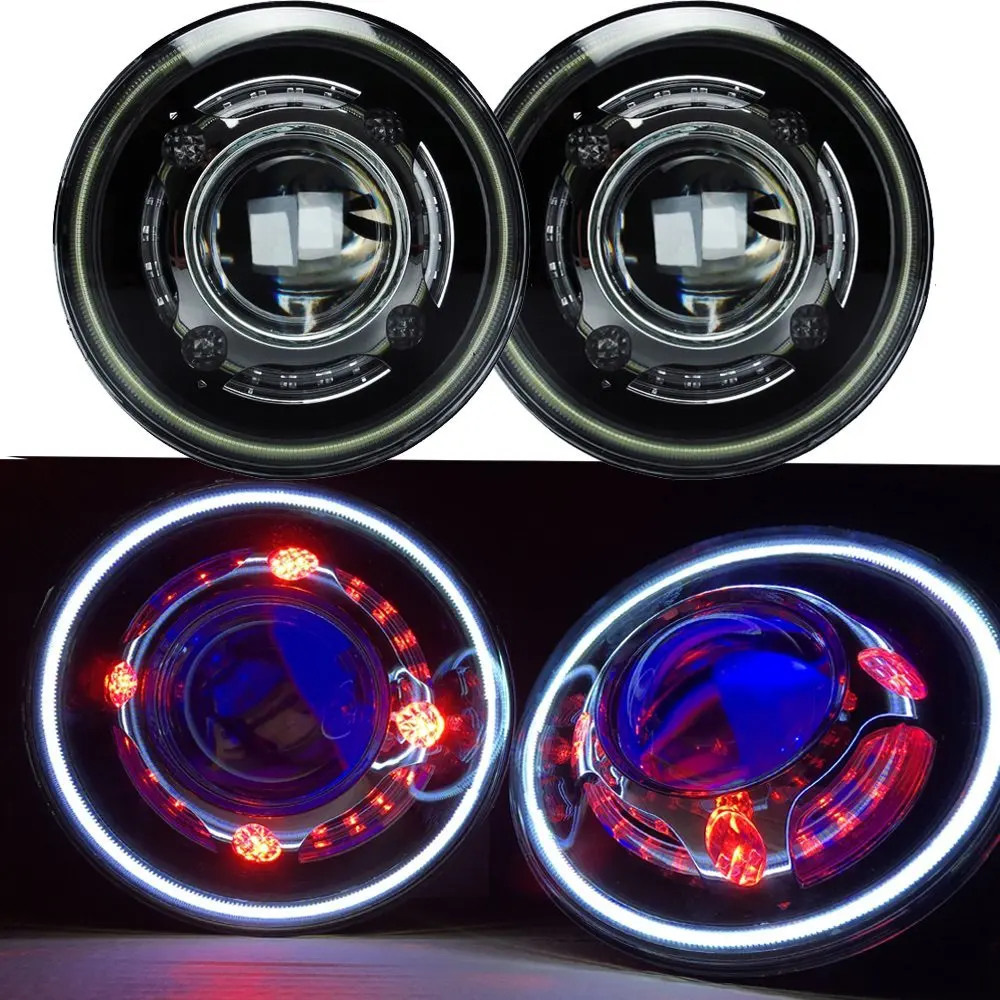 7 дюймовый светодиодный Звездное фары для автомобиля с красный Белый Синий