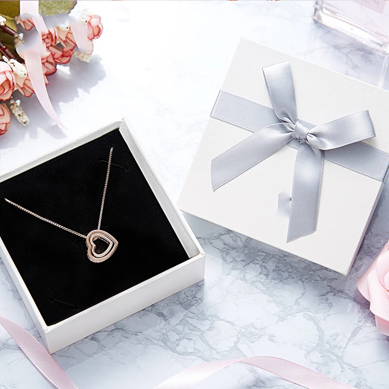 Double Love Heart Necklace in Chain Necklaces Sliver Rose Gold Color Alloy Crystal Pendant for Mother's Day Gift | Украшения и
