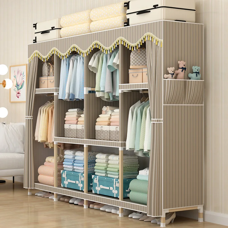 

Simple modern economic assembled solid wood cloth wardrobe dormitory rental home storage cabinet