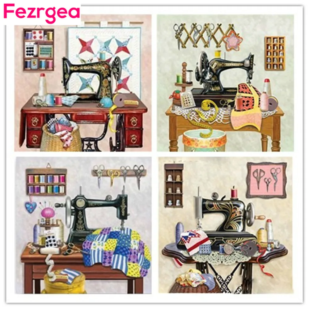 

Fezrgea Diamond Painting Cross Stitch Sewing Machine Mosaic Rhinestones Diamond Embroidery Scenic Full Round Handwork Home Decor