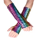 Женские длинные перчатки-русалки, с принтом рыбьей чешуи, без пальцев, для Хэллоуина, вечевечерние