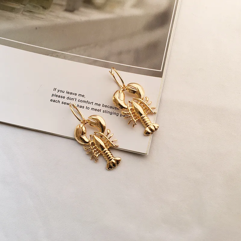 Gold Cute Ocean Beach Sea Animal Lobster Earrings Vintage Drop for Women Bohemia Round Jewelry Gifts Brincos | Украшения и