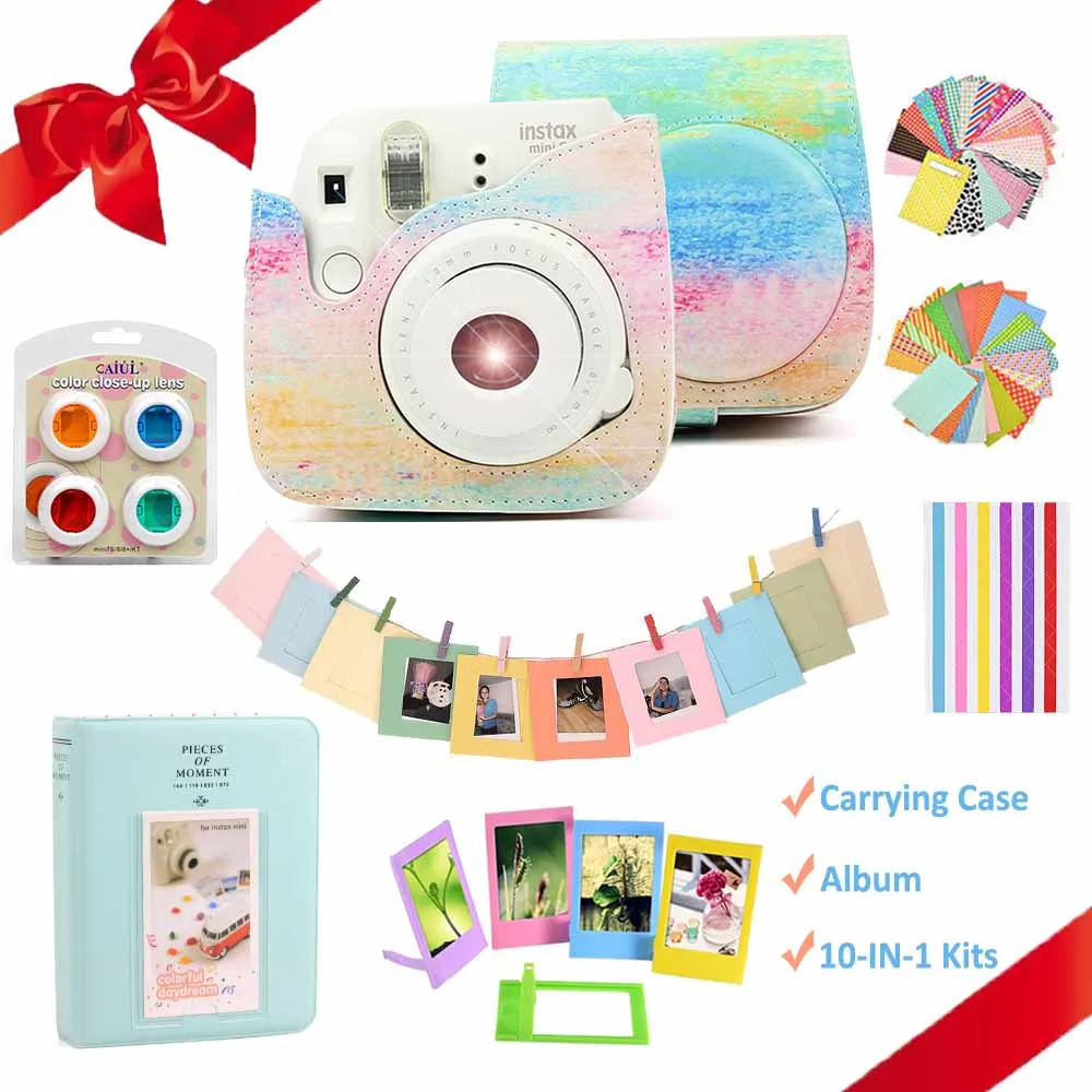 Painting Set Для Fujifilm Instax Mini 9 мини 8 Фотоаппарат моментальной печати живопись/розовый чехол для переноски Чехол из искусственной кожи+ альбом+ 10 в 1 комплект - Цвет: Painting Set