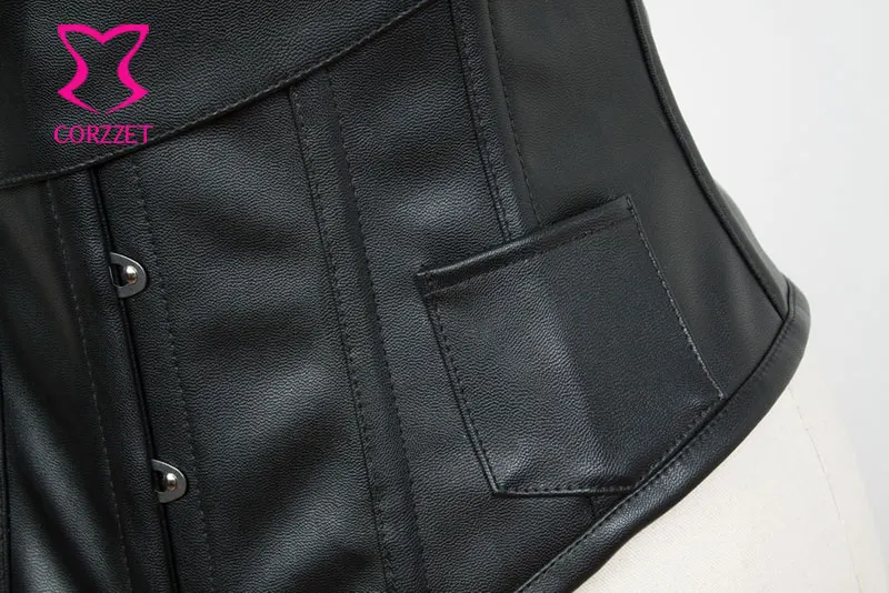 Черный готический корсет из искусственной кожи под грудью корсеты для похудения