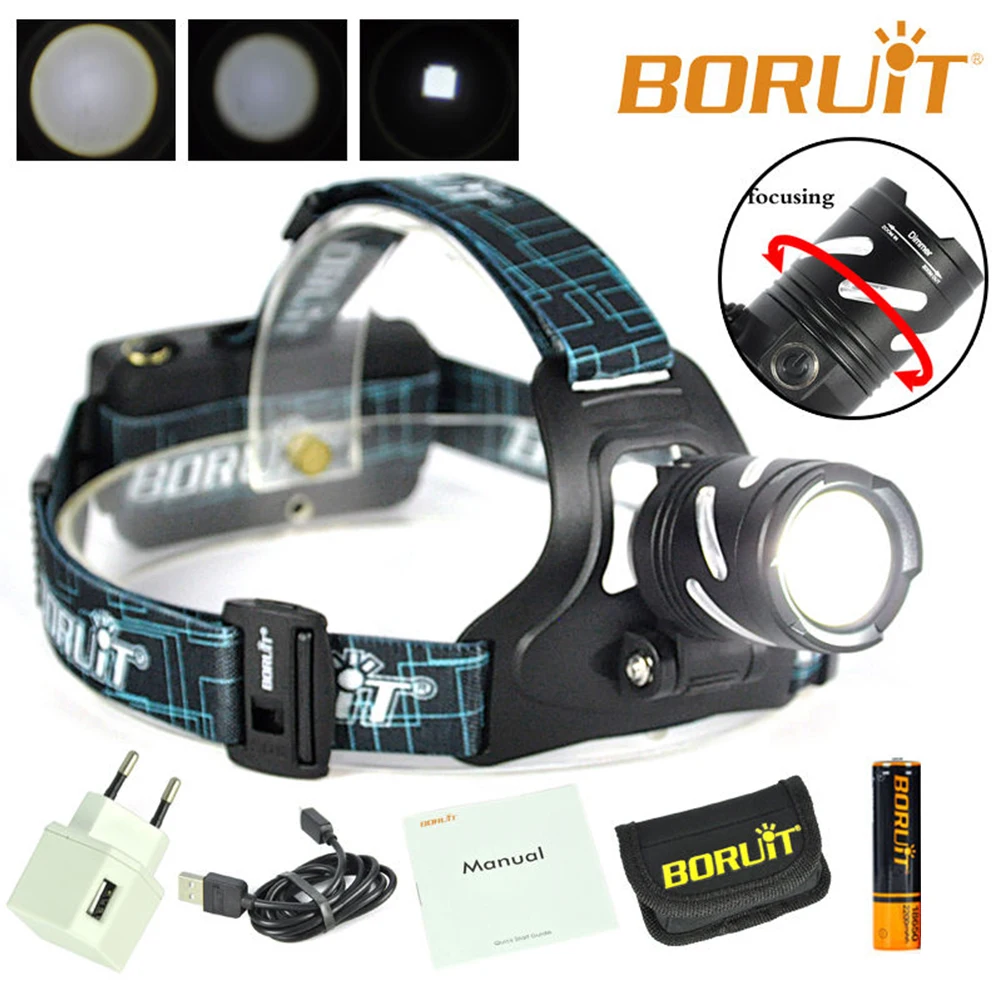 BORUiT B9 светодиодный налобный фонарь XPG2 AAA 18650 масштабируемой SOS лампа с Батарея и