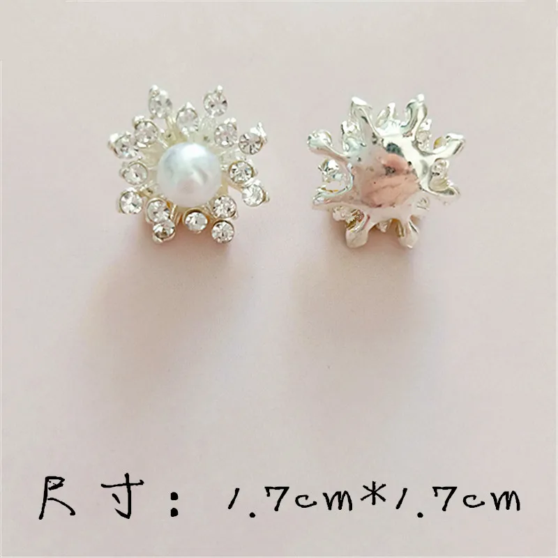 50PCS 17mm Gold/silver color  Imitation Pearl Crystal Flower charm for DIY Wedding Jewelry Pendant Jewelry Accessory Findings