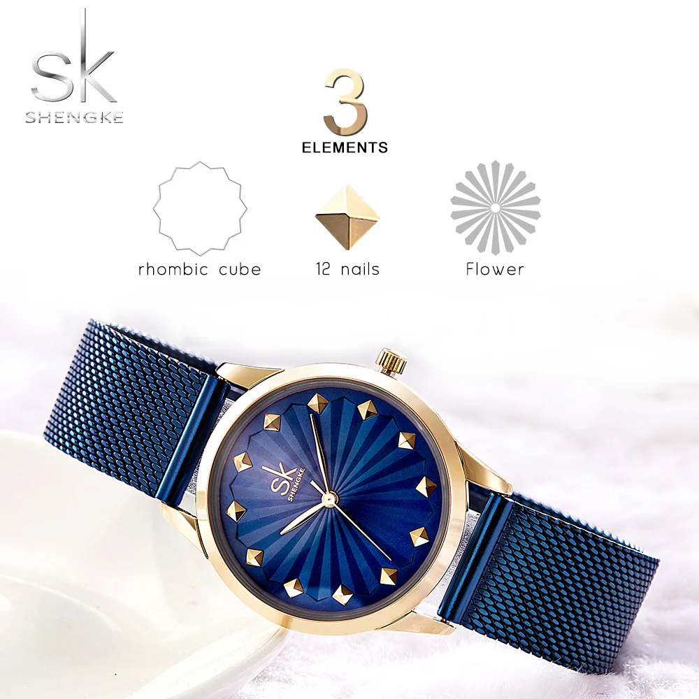 Shengke Лидирующий бренд новые женские часы модные кварцевые из нержавеющей стали
