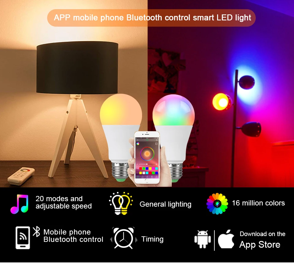 С регулируемой яркостью Bluetooth APP Управление RGB светодиодный лампы E27 RGBW/RGBWW AC85-265V Беспроводной светодиодный светильник ИК-пульт дистанционного управления Управление смарт-лампа для дома