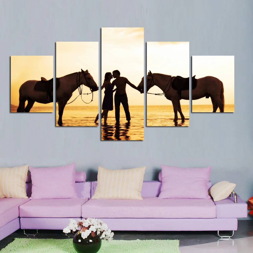 Холст для живописи Wall Art домашний декор Гостиная 5 панелей пару с плакаты лошадьми